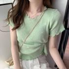 Short-sleeve Glitter Lettuce Edge Knit Top