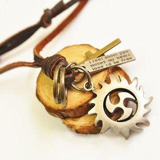 Alloy Pendant Genuine Leather Layered Bracelet Copper - One Size