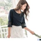 Lace-cuff 3/4-sleeve Top