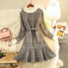 Ruffle Hem Plaid Long-sleeve Knit Dress
