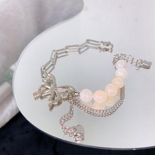 Butterfly Stainless Steel Glass Bead Bracelet