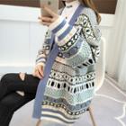 Ethnic Patterned Long-sleeve Knit Cardigan