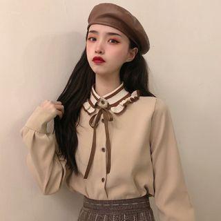 Peter Pan Collar Tied Long-sleeve Shirt