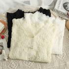 Lace-trim Elbow-sleeve V-neck Shirt