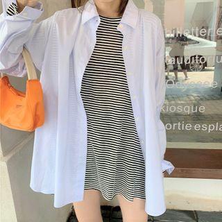 Long-sleeve Plain Shirt / Long-sleeve Striped T-shirt