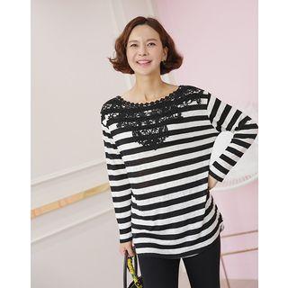 Lace-yoke Stripe T-shirt