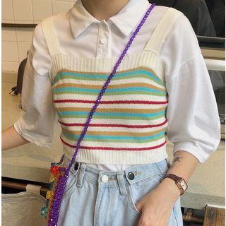 Puff-sleeve Blouse / Striped Knit Camisole Top
