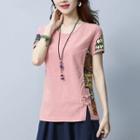 Short-sleeve Print Panel Top