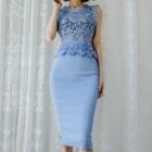 Set: Sleeveless Lace Top + Midi Fitted Skirt