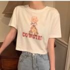 Printed Short-sleeve Cropped T-shirt White - One Size