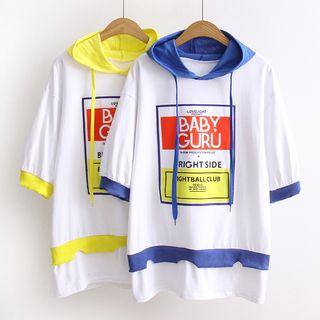 Elbow-sleeve Mock Two Piece Hooded T-shirt