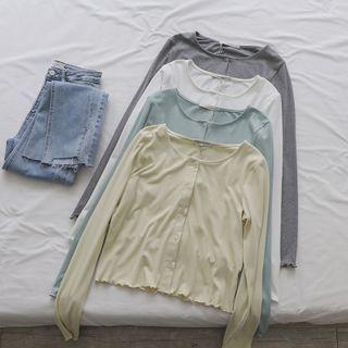Crewneck Plain Ruffle Cropped Cardigan