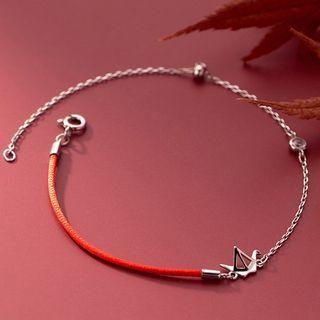 Origami Crane Bracelet Red & Silver - One Size