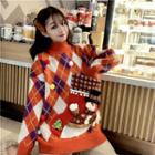 Turtleneck Argyle Sweater As Shown In Figure - One Size