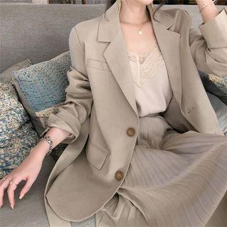 Single Breasted Blazer + High-waist Pleated Midi Skirt