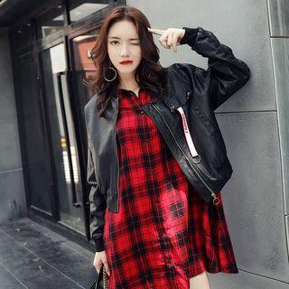 Printed Faux-leather Zip Jacket