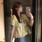 Short Sleeve Contrast Trim Knit Top Yellow - One Size