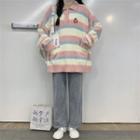 Striped Sweatshirt Pink & Blue & Off-white - One Size