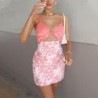 Set: Twist Cropped Camisole Top + High-waist Floral Mini Pencil Skirt