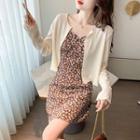 Set: Spaghetti-strap Floral Mini A-line Dress + Cardigan
