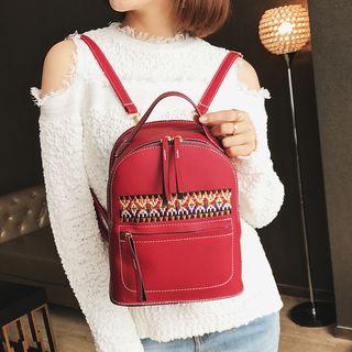Patterned Applique Faux Leather Backpack