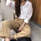 High-waist Straight Leg Pants / Plain Shirt