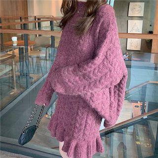 Set: Ruffle Hem Sweater + Knit Skirt