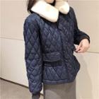 Fleece-collar Argyle Jacket As Shown In Figure - One Size