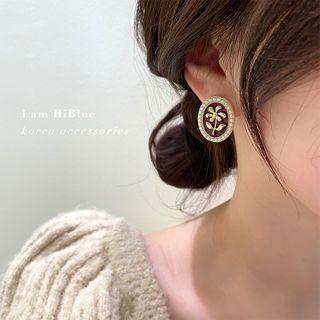 Floral Ear Stud 1 Pair - 925 Silver Needle - Gold - One Size
