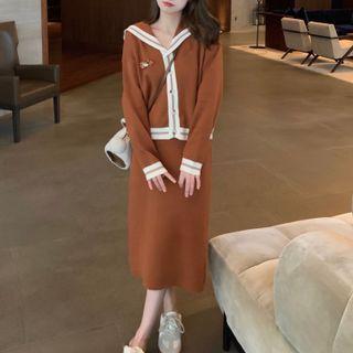 Set: Collared Cardigan + Midi Pencil Skirt