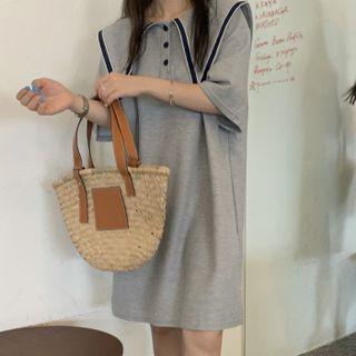 Peter Pan-collar Short-sleeve Plain Dress