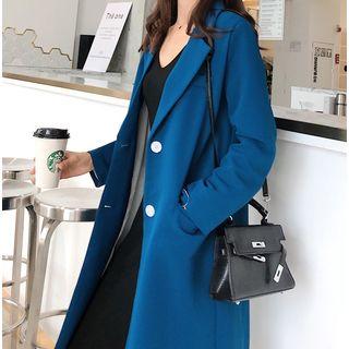 Notch-lapel Single-breasted Coat / Sleeveless Midi A-line Dress