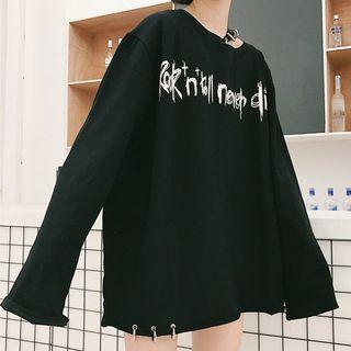 Lettering Cut Out Detail Long Sleeve T-shirt