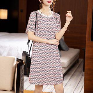 Short-sleeve Chevron Mini A-line Dress