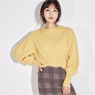 Wool Blend Puff-sleeve Knit Top