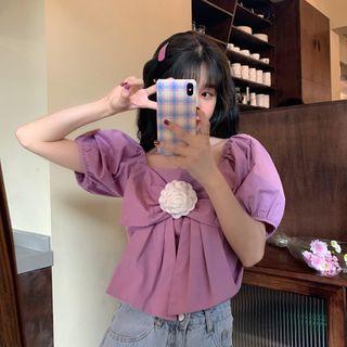 Puff-sleeve Rose Bow Top