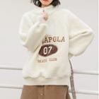 Half-zip Letter Embroidered Fleece Sweatshirt Almond - One Size