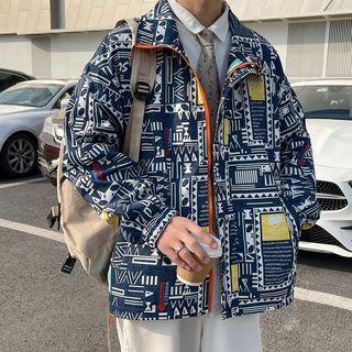 Bohemian Print Oversized Zip Jacket