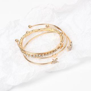 Set Of 4: Rhinestone Accent Open Bangle / Bracelet Set Of 4 - As Shown In Figure - One Size