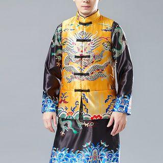 Dragon Print Frog-button Vest