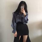 Balloon-sleeve Shirt / Asymmetrical Pencil Skirt