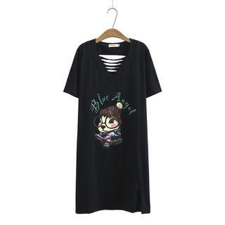 Short-sleeve Graphic Print Cutout T-shirt Dress