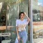 Drawstring Contrast-panel Crop T-shirt