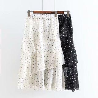Heart Print Layered Chiffon A-line Skirt