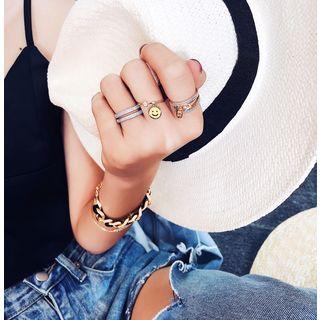Rhinestone Smiley Face Ring / Zip-detail Ring
