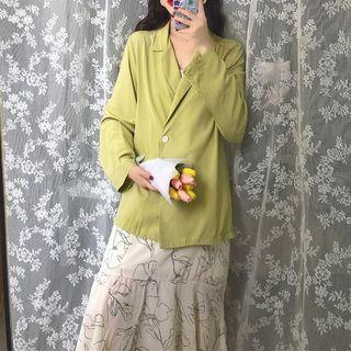 Printed Spaghetti Strap Midi Dress / Single-button Shirt