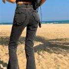 Heart Embroidered Boot-cut Jeans