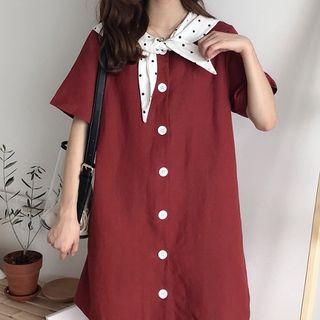 Short-sleeve Polka Dot Collar Shirtdress