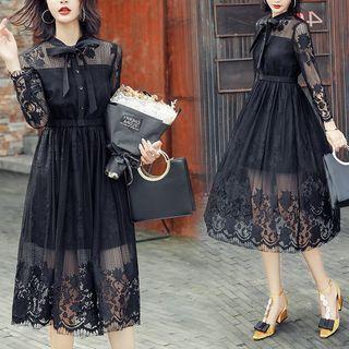 Lace Round-neck A-line Dress