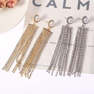 Rhinestone Faux Pearl Drop Statement Earring Silver - One Size